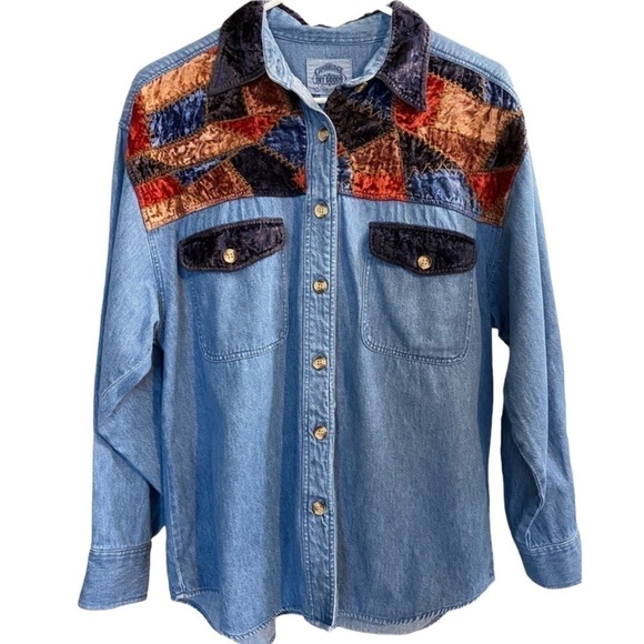 Vintage Cambridge Dry Goods Long Sleeve Size Medium Velvet Patches Shirt - Picture 1 of 10